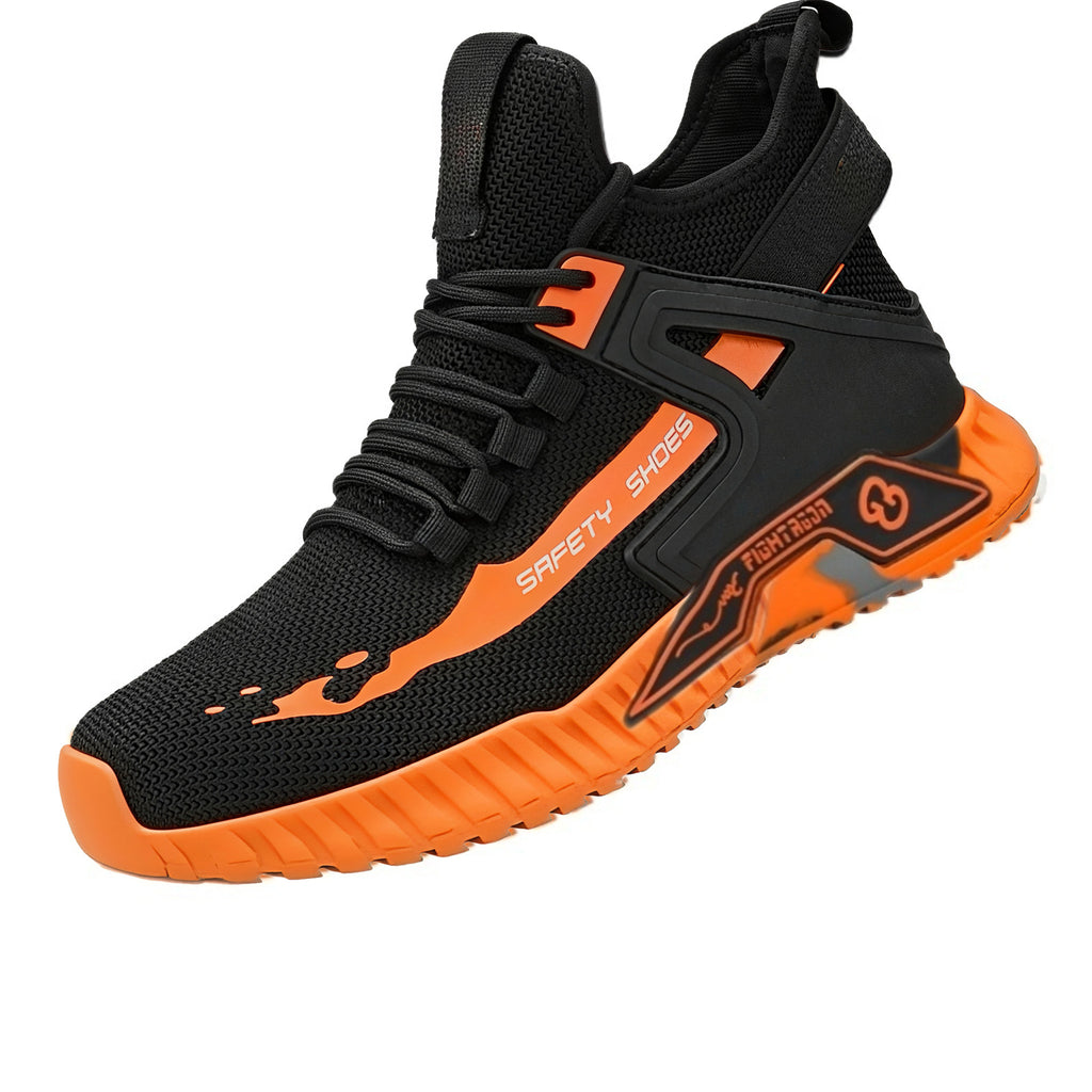 SafeStep PRO steel toe safety sneaker in Ignite Orange color with high-visibility accents and sporty design