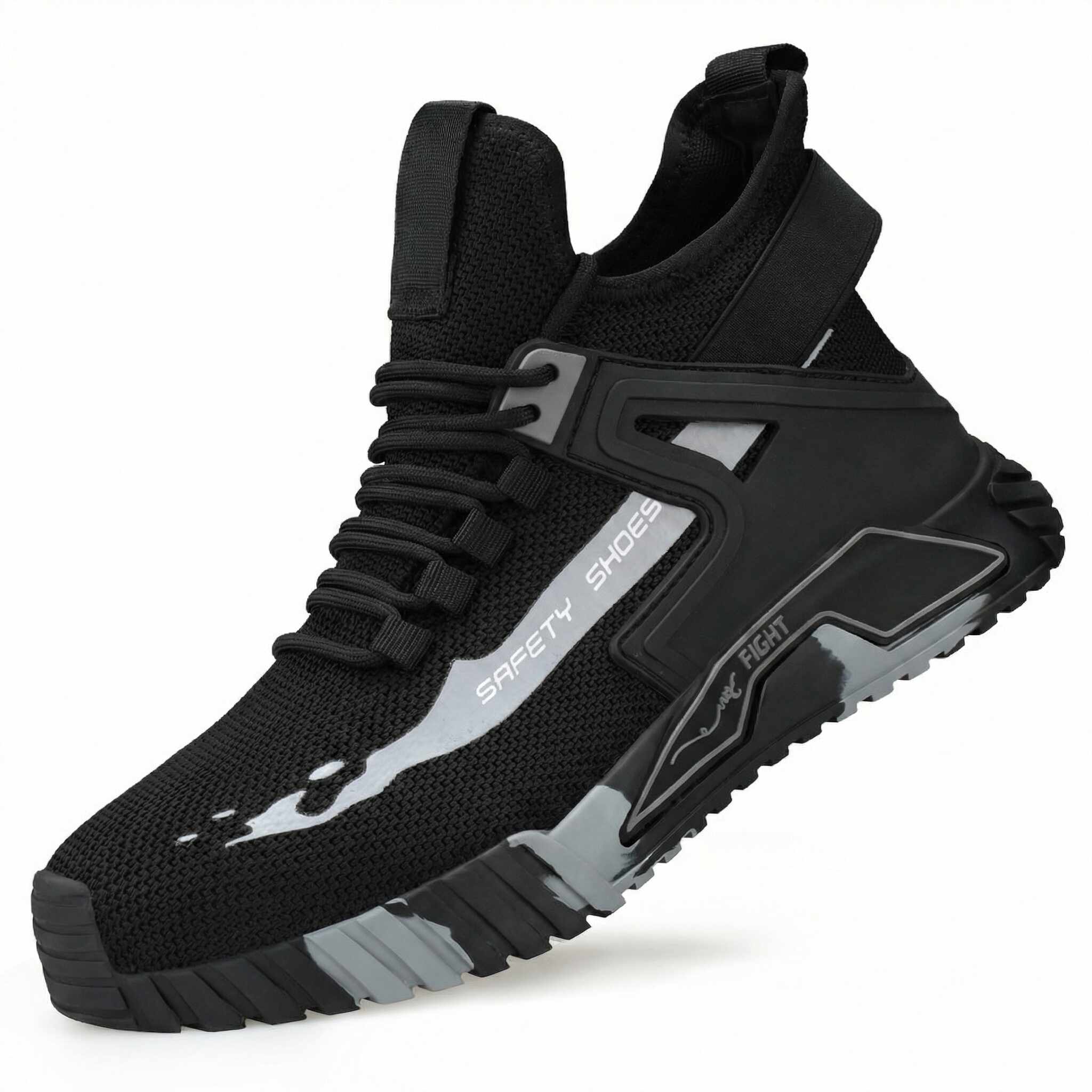 SafeStep PRO steel toe safety sneaker in Stealth Black color with rugged slip-resistant outsole