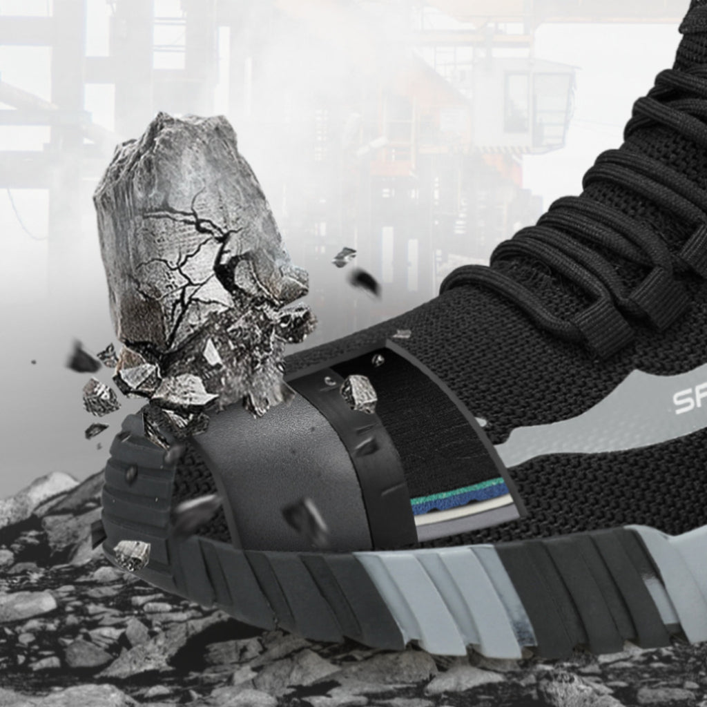 SafeStep PRO steel toe cap impact resistance test demonstrating heavy-duty anti-smash protection against falling objects